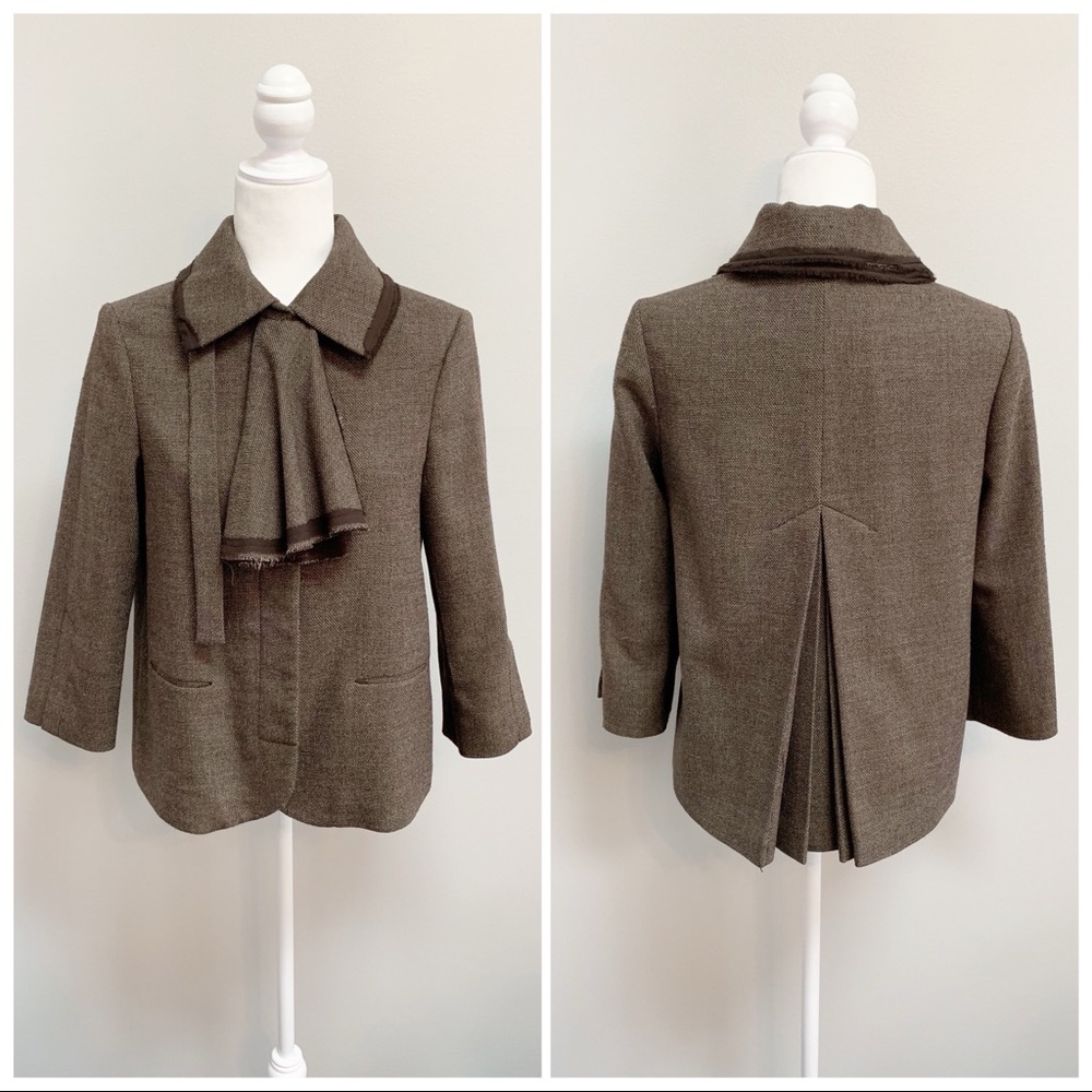 Max Azria Tweed Removable Scarf Jacket Jacket XS